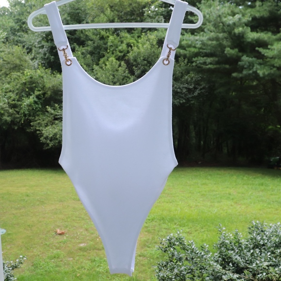 Nasty Gal Tops - White Nasty Gal Bodysuit with gold clasp